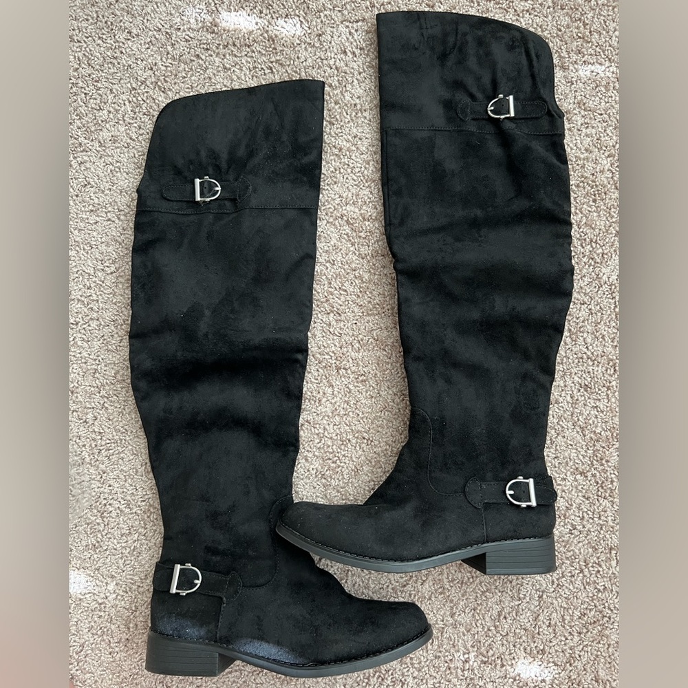 American Rag Aadarra Black Suede Over The Knee Slouch Riding Boots